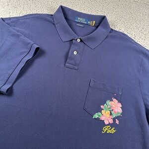 Polo Ralph Lauren Men's‎ Polo Shirt 2XL Navy Cotton Floral Custom Slim Fit